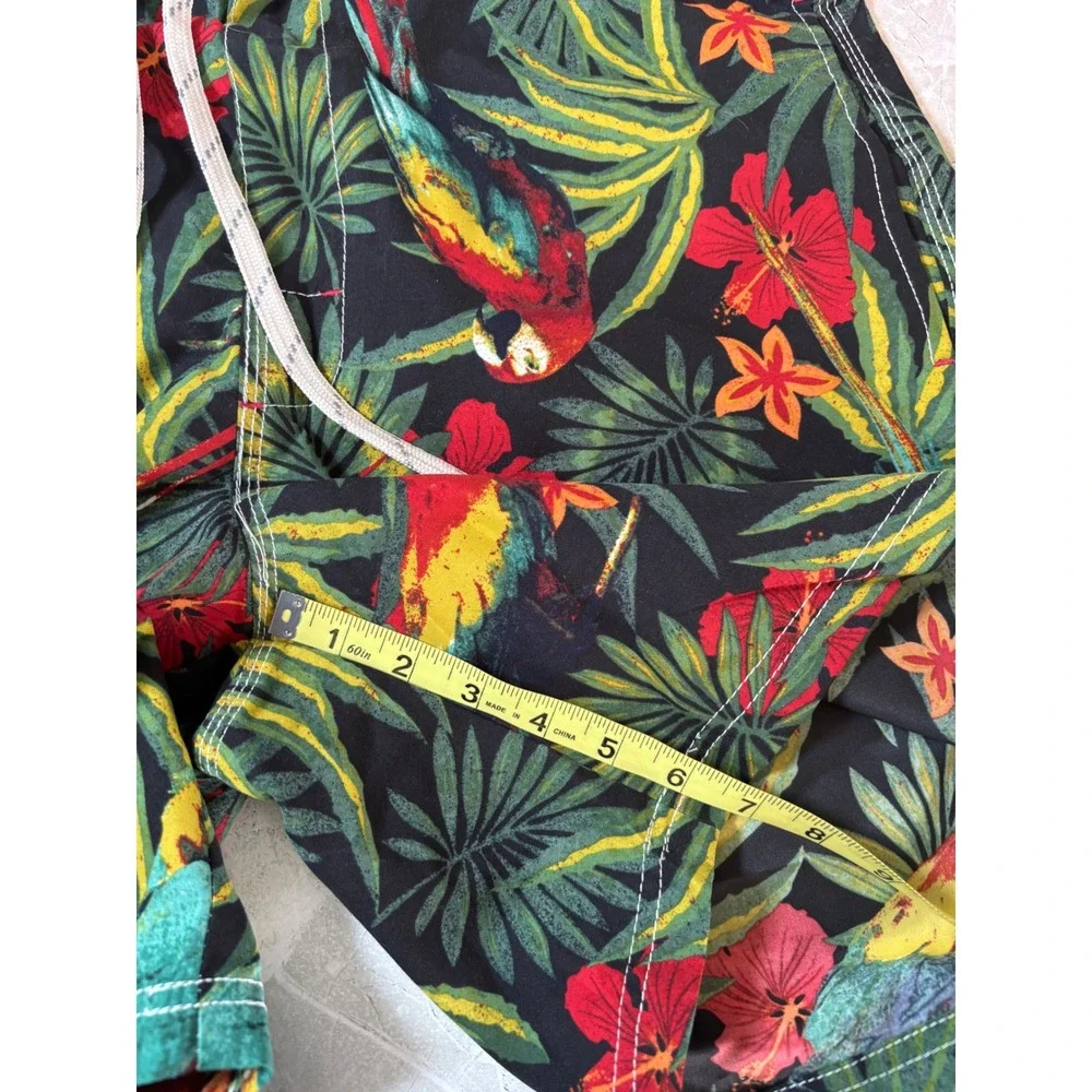 Caribbean Joe Mens‎ Swim Trunks Large Tropical Parrot Floral Board Shorts Black